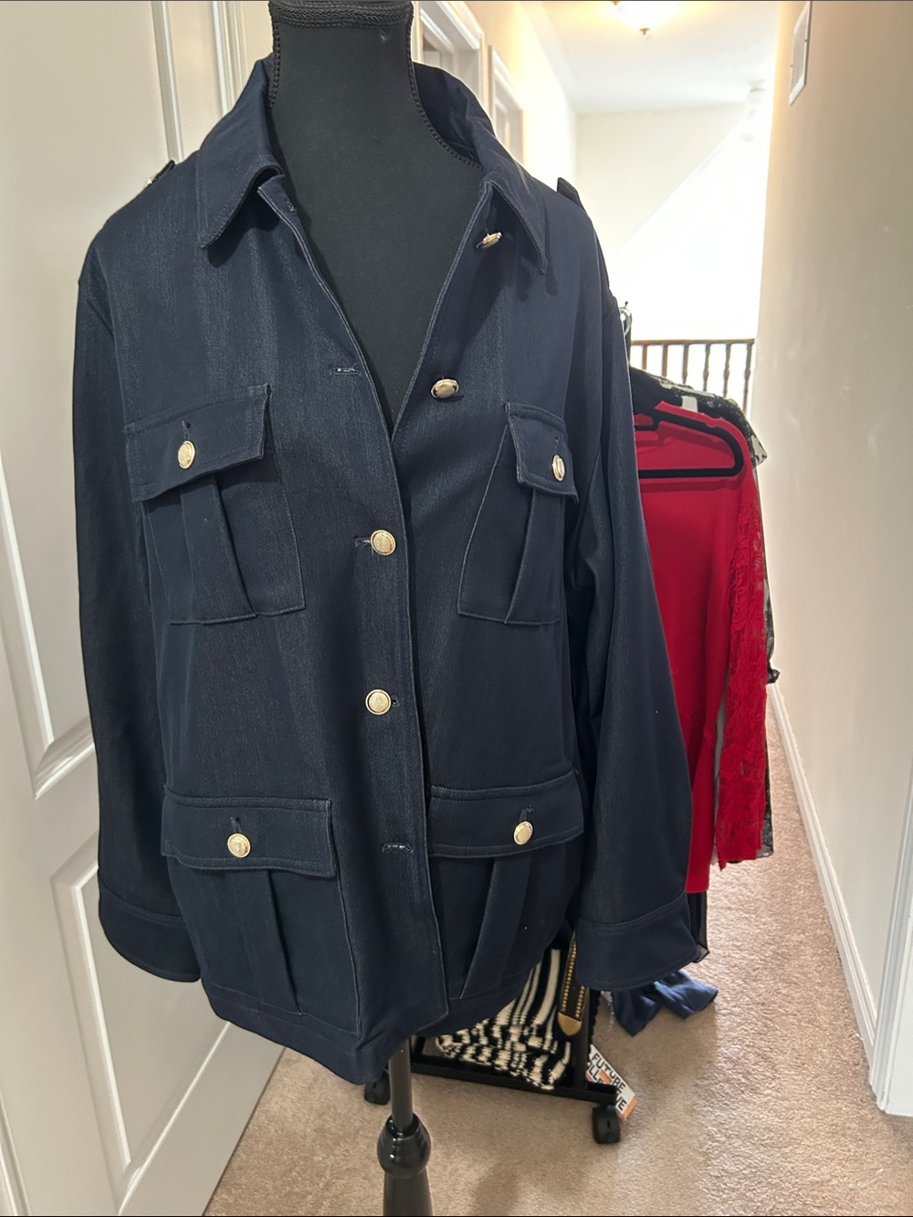 Zara NWT Navy Utility Jacket with gold Button accents. XL